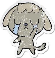 distressed sticker of a cute cartoon dog crying vector