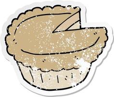 distressed sticker of a cartoon pie vector