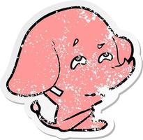 distressed sticker of a cartoon elephant remembering vector