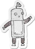 retro distressed sticker of a cartoon robot vector