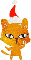 retro cartoon of a cat wearing santa hat vector