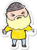 distressed sticker of a cartoon man with beard vector