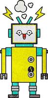 retro grunge texture cartoon happy robot vector