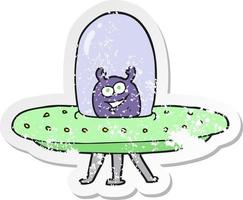 retro distressed sticker of a cartoon space alien vector