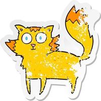 retro distressed sticker of a cartoon cat vector