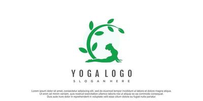 Yoga logo design with leaf element premium vector