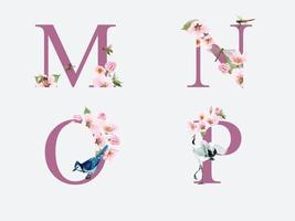 beautiful alphabet  with hand drawn of cherry blossom vector