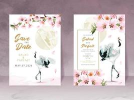 l plantilla de tarjeta de invitación de boda con flor de cerezo dibujada a mano vector