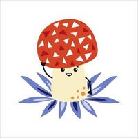 Cute amanita mushroom character. Vector illustration