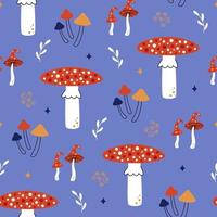 Fly agaric mushroom pattern . Cute autumn seamless background vector