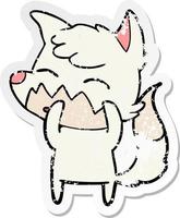 distressed sticker of a cartoon fox vector