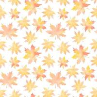 WHITE VECTOR SEAMLESS PATTERN WITH WATERCOLOR YELLOWING MAPLE LEAVES