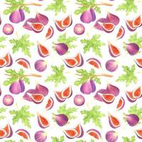 WHITE VECTOR SEAMLESS PATTERN WITH WATERCOLOR FIG FRUITS