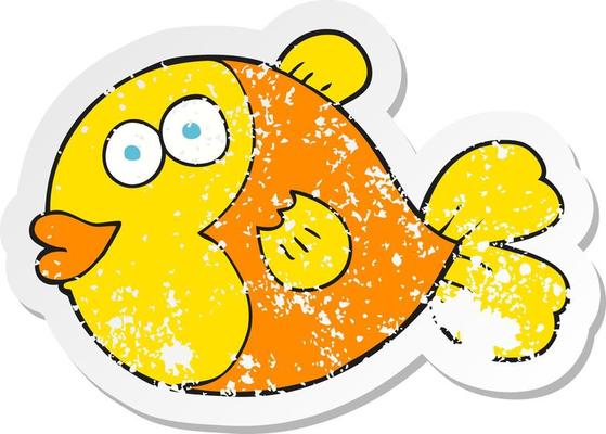 retro distressed sticker of a cartoon fish