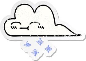 distressed sticker of a cute cartoon snow cloud vector