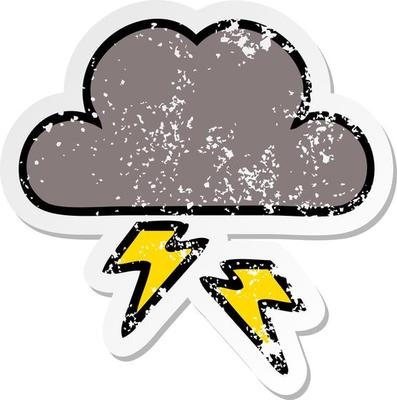 distressed sticker of a cute cartoon storm cloud