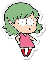 sticker of a cartoon elf girl staring vector