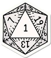 sticker of a natural 1 D20 dice roll vector