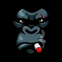 Gorilla Kong smoking face cartoon mascot logo design illustration vector