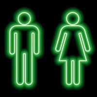 Neon green symbol of the WC toilet male female on black background. Icon illustration vector