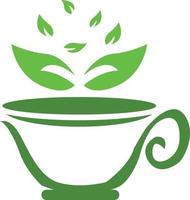 taza de té fresco e ilustración de hojas vector