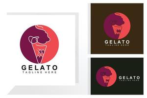 Ice Cream Gelato Logo Design, Sweet Soft Cold Food, Vector Brand Company Products