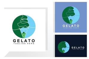 Ice Cream Gelato Logo Design, Sweet Soft Cold Food, Vector Brand Company Products