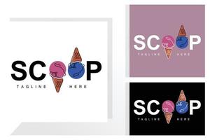 Ice Cream Gelato Logo Design, Sweet Soft Cold Food, Vector Brand Company Products