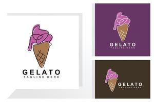 Ice Cream Gelato Logo Design, Sweet Soft Cold Food, Vector Brand Company Products