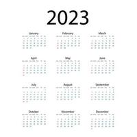 2023 Calendar year vector illustration. The week starts on Sunday. Annual calendar 2023 template. Calendar design in black and white colors, Sunday in red colors. Vector