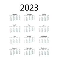 Ilustración vectorial del año calendario 2023. la semana comienza el domingo. plantilla de calendario anual 2023. diseño de calendario en colores blanco y negro, domingo en colores rojos. vector