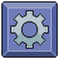 botón de configuración de pixel art con icono de vector de engranaje para juego de 8 bits sobre fondo blanco