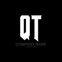 QT Letter Logo Design. Initial letters QT gaming's logo icon for technology companies. Tech letter QT minimal logo design template. QT letter design vector with white and black colors. QT