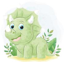 Cute doodle Dinosaur with watercolor illustration vector