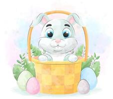 Cute doodle a Rabbit with watercolor illustration vector