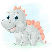 Cute doodle Dinosaur with watercolor illustration vector