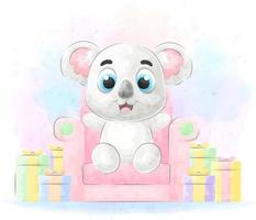 Cute doodle a Koala with watercolor illustration vector