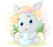 lindo garabato un conejo con ilustración acuarela vector