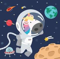 astronauta unicornio en dibujos animados del espacio vector