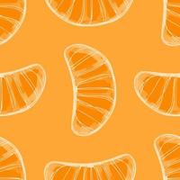 patrón sin costuras con iillustration una rodaja de mandarina sobre fondo naranja vector