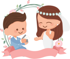 schattig bruiloft paar in bloem krans vlak stijl voor Valentijnsdag dag of bruiloft kaart png