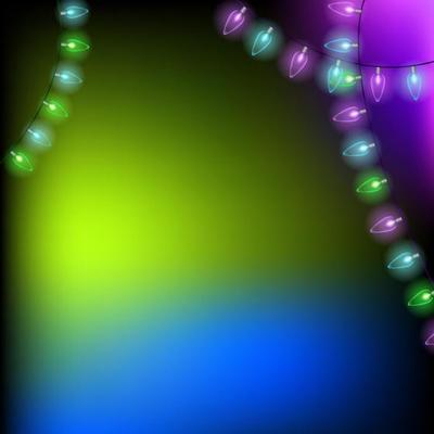 Green and blue Christmas background with lights. Background for post with a place for text. Vector illustration
