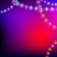 Red and violet Christmas background with lights. Background for post with a place for text. Vector illustration