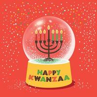 Kwanzaa seven candles in candle holder kwanaa candlestick in a Christmas ball with snow African holiday symbol . Vector flat illustration.