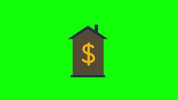 House with dollar icon loop animation with alpha channel, transparent background, ProRes 444 video
