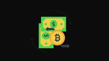 animation de boucle d'icône d'échange d'argent bitcoin en dollar avec canal alpha, fond transparent, prores 444 video