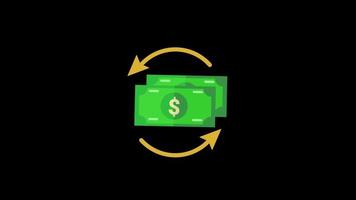 animação de loop de ícone de troca de dinheiro dólar com canal alfa, fundo transparente, prores 444