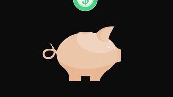 animação de loop de ícone de caixa de dinheiro de porco com canal alfa, fundo transparente, prores 444 video
