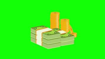 dólares de dinheiro e animação de loop de ícone de moeda com canal alfa, fundo transparente, prores 444