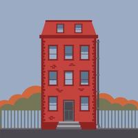 Detailed brick red high rise house in New York style in autumn vector